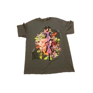 NWOT Nova Men Survivor Graphic T-Shirt L Charcoal Floral Rose Skull Streetwear